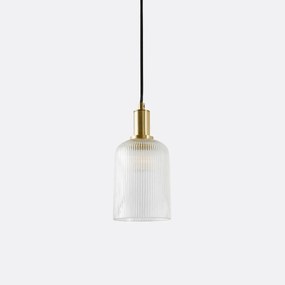 Hanglamp in messing en geribbeld glas Ø10,9 cm, Bogota