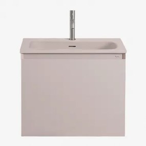 Macrae Zwevend Houten Badkamermeubelset Met Geïntegreerde Wastafel Beige – Linnen & Spiegelloze & Geborsteld Grijs - Sklum