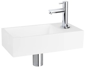 Differnz Solid fonteinset - 36x18.5x9cm - Rechthoek - 1 kraangat - recht chromen kraan - Solid surface Wit 38.402.32