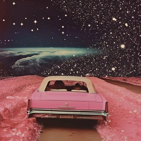 Ilustratie Pink Cruise in Space Collage Art, Samantha Hearn, (40 x 40 cm)