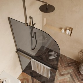 Saniclear Eclipse afgeronde inloopdouche 120cm verouderd messing met rookglas en handdoekhouder