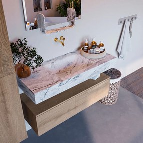 Mondiaz Alan DLux badmeubel 110cm washed oak 1 lade met wastafel glace midden zonder kraangat