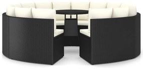 vidaXL 9-delige Loungeset met kussens poly rattan zwart