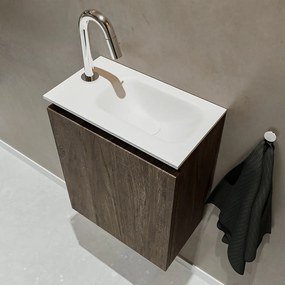 Mondiaz Ture 40cm toiletmeubel dark brown met wastafel talc rechts 1 kraangat