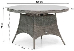 Tuinset Ronde Tuintafel 4 personen 120 cm Wicker Grijs  Garden Collections Boston/Aberdeen