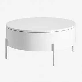 Ronde verhoogde salontafel van hout en staal (Ø80 cm) Tainara Wit - Sklum