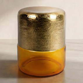 Dutchbone Cave Gouden Bijzettafel Met Amber Glas - 35 X 35cm.