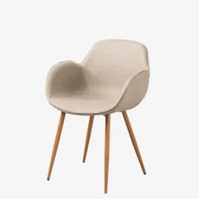 Set Van 2 Eetkamerstoelen Met Armleuningen Van Gestoffeerd Ijzer Fargo Gebroken Wit - Sklum
