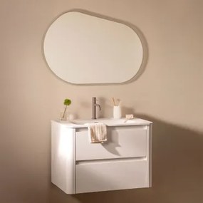 Conjunto Vaniteit Hangend 80x50 Cm In Hout Met Geïntegreerde Wastafel Egerton Wit & Ovaal Led En Anticondens 100x80 Cm Riben & Bruin - Mokka ?20 -