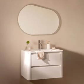 Conjunto Vaniteit Hangend 80x50 Cm In Hout Met Geïntegreerde Wastafel Egerton Wit & Ovaal Led En Anticondens 100x80 Cm Riben & Bruin - - Sklum