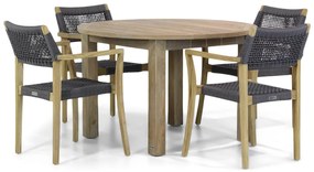 Tuinset Ronde Tuintafel 4 personen 120 cm Rope Grijs  Lifestyle Garden Furniture Dallas/Brighton