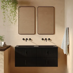 Muebles Marbella badmeubel ribbelfront 120cm zwart mat met zwarte wastafel zonder kraangat
