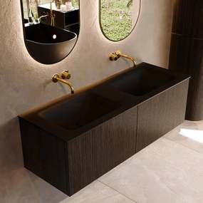 Mondiaz Kurve 130cm badmeubel shadow met 2 lades en wastafel cloud dubbel zonder kraangat urban