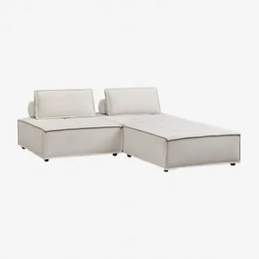Modulaire Bank En Poef In Vermont-stof, 2-delig Stof Crème Beige - Sklum