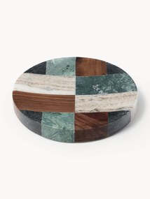Kleine decoratieve dienblad Mauricio van marmer en walnoothout, Ø 16 cm