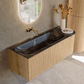 Mondiaz Kurve-dlux 125cm badmeubel ronding rechts oak met 1 lade en deur en wastafel big medium links zonder kraangat lava