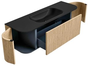 Mondiaz Kurve 140cm badmeubel ronding links/rechts oak met 1 lade en 2 deuren en wastafel big small midden 1 kraangat urban