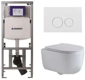 QeramiQ Dely Swirl Toiletset - 36.3x51.7cm - Geberit UP320 Burda inbouwreservoir - slim zitting - glans witte bedieningsplaat - ronde knoppen - wit mat 0701131/SW706186/SW1000766/SW1026257