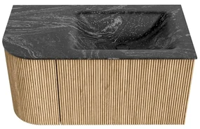 Mondiaz Kurve-dlux 85cm badmeubel ronding links oak met 1 lade en deur en wastafel cloud rechts zonder kraangat lava