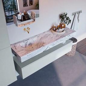 Mondiaz Alan DLux badmeubel 150cm clay 1 lade met wastafel glace links zonder kraangat