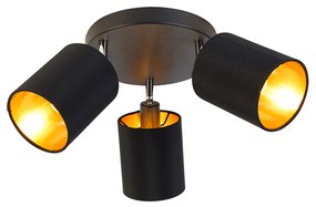Stoffen Moderne Spot / Opbouwspot / Plafondspot zwart met gouden binnenkant 3-lichts - Lofty Modern E14 rond Binnenverlichting Lamp
