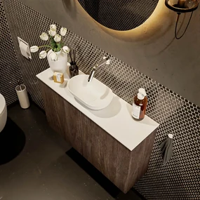 Mondiaz Fowy toiletmeubel 80cm dark brown met witte waskom midden zonder kraangat