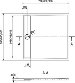 Mexen Amon vierkante douchebak SMC 90 x 90 cm, wit - 4F109090