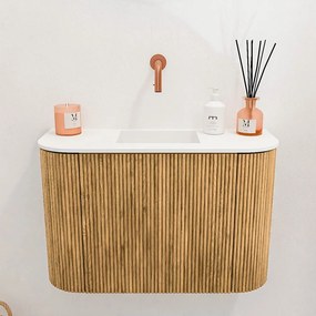 Mondiaz Joya 65cm toiletmeubel ronding links/rechts oak met wastafel faye midden zonder kraangat talc