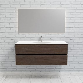 Zaro Sevilla Solid Surface badmeubel 120cm donker eiken 1 kraangat spoelbak midden met 2 lades