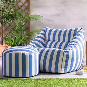 Natalia Outdoor Zitzak Stoel Woven + Poef - Kobaltblauw/Wit