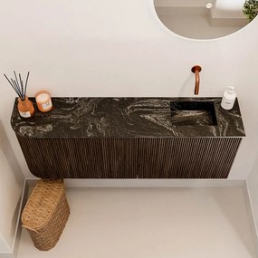 Mondiaz Joya DLux 110cm toiletmeubel ronding links walnut met wastafel faye rechts zonder kraangat lava