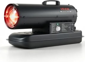 VEVOR 20kW dieselkachel met 19L tank, petroleumkachel, voor werkplaats, garage, magazijn en bouwplaats, thermostaatregeling, dual-fuel filtratie, max. 500m³/u & 160m², zwart