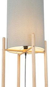 Stoffen Landelijke vloerlamp hout met grijze kap - Lengi Landelijk E27 cilinder / rond Binnenverlichting Lamp