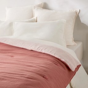 Gewatteerd effen/gestreept dekbed van katoen/linnenmix, BOISSEAU