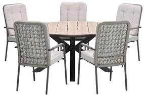 Garden Impressions Aleria tuinset 6-delig taupe - Tulli tuintafel Ø148x75 cm - light teak vironwood