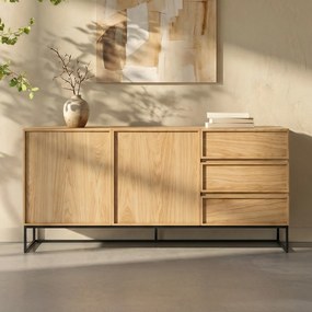 Eiken Dressoir Met Metalen Frame - 160x42x78cm.