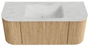Mondiaz Kurve-dlux 110cm badmeubel ronding links/rechts oak met 1 lade en 2 deuren en wastafel cloud midden 1 kraangat opalo
