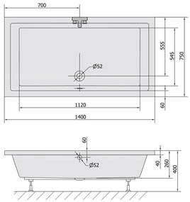 Polysan Deep rechthoekige douchebak 140x75x26cm wit