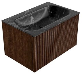 Mondiaz Kurve-dlux 70cm badmeubel walnut met 1 lade en wastafel big small midden 1 kraangat lava