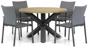 Tuinset Ronde Tuintafel 4 personen 120 cm Aluminium/textileen Grijs  Lifestyle Garden Furniture Rome/Rockville