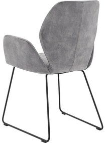 Goossens Eetkamerstoel Hera grijs velvet stof met armleuning, modern design