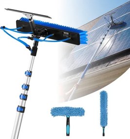 VEVOR 2-in-1 telescopische reinigingsborstel voor zonnepanelen, fotovoltaïsche reinigingsset met 1,8-7,9 m aluminium telescoop, 20 m wateraansluiting, wisser, zeepdispenser en reinigingsborstel voor zonne-energiesystemen, ramen en terrasdaken.