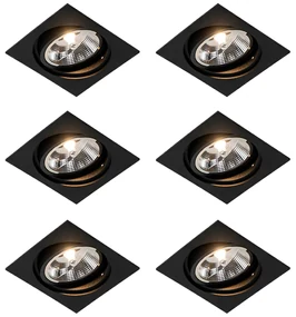 Set van 6 Vierkante inbouwspot zwart verstelbaar - Chuck 111 GU10 Binnenverlichting Lamp