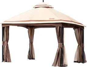 VEVOR Patio Gazebo voor 10-12 personen 393 x 325 cm achtertuingazebo met klamboe metalen frame en PU-gecoate 180G polyester buitenluifel voor terras achtertuin gazon tuin