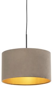Hanglamp met velours kap taupe met goud 35 cm - Combi