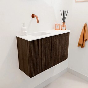 Mondiaz Joya 70cm toiletmeubel ronding rechts walnut met wastafel faye links zonder kraangat talc