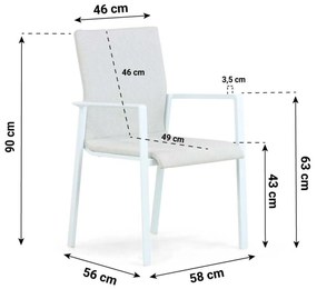 Tuinstoel stapelbaar Aluminium/textileen Wit Lifestyle Garden Furniture Rome