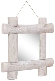 vidaXL Spiegel houtblokken 50x50 cm massief gerecycled hout wit