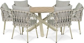 Tuinset Ronde Tuintafel 6 personen 150 cm Rope Zand/Beige Coco Oliva/Ancona