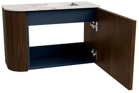 Mondiaz Joya DLux 60cm toiletmeubel ronding links walnut met wastafel faye rechts zonder kraangat frappe